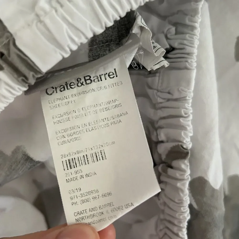 Crate & Barrel Kids Baby Crib Fitted Sheet Elephant Excursion Print 100% Cotton